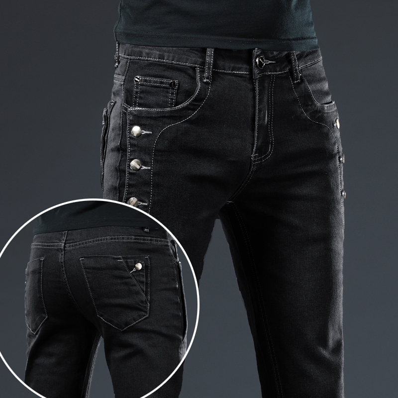 Woodworking Brand - New Men Slim Button Black Skinny