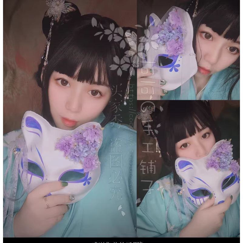 Antique Hanfu Fox Cat Mask Han - Woodworking Mask ulasan dan harga
